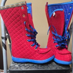 Quilted Red and Blue Women's Boots